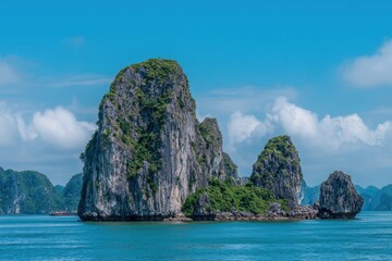 Naklejka premium 晴れた日の澄んだ湾に浮かぶ美しい岩層