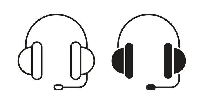 Support headset icon design line and solid vector pack on white background