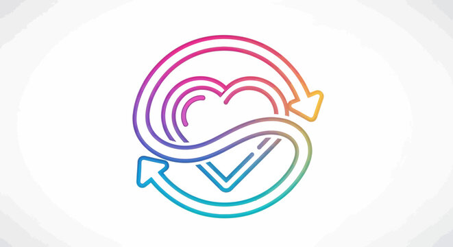 Colorful dynamic loop with heart and checkmark representing holistic well-being and feedback cycle