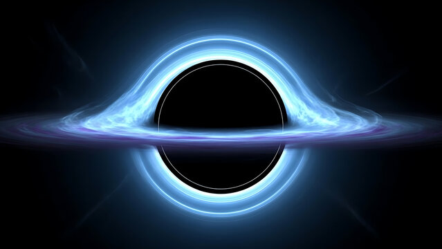Mysterious Cosmic Abstract Black Hole Featuring Glowing Light Blue Luminous Circle Centered On A Deep Dark Void Background Conceptual Astrophysics Illustration For Science Fiction Backgrounds