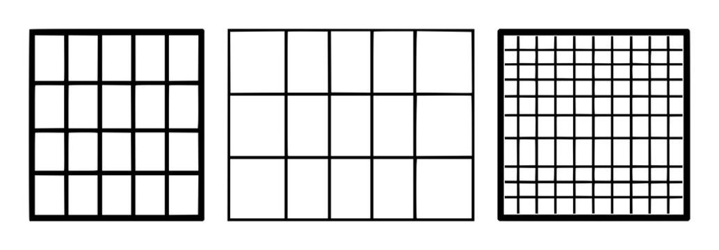 UX wireframe grid icon set with solid black symbol on white background featuring wireframe, grid, UI design with flat and minimalist style