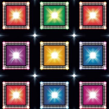 Colorful Pulsating Squares with Glowing Lights and Textures on Dark Background
