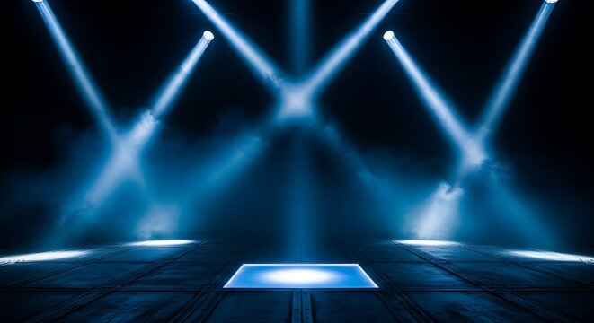 Atmospheric Techno Stage with Volumetric Azure Lighting