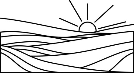 Fototapeta premium Sunrise Over Rolling Hills Abstract Line Art