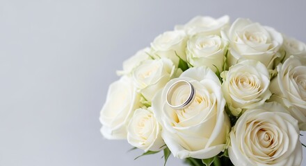 Obraz premium White Roses Bouquet with Wedding Rings.