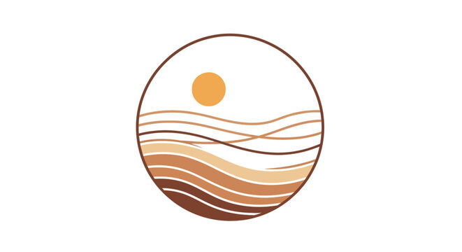 Abstract Desert Landscape Circle Logo with Sun and Dunes