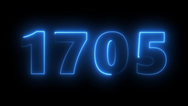 Glowing neon number 1705 with electric blue light effect on black background
