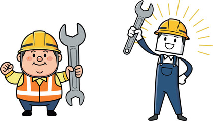 Fototapeta premium Cartoon Worker and Mechanic with Wrench Icons for Construction, Engineering, and Labor DesignsCartoon Worker and Mechanic with Wrench Icons for Construction, Engineering, and Labor Designs