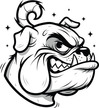 Cartoon angry bulldog head with aggressive expression and stars
