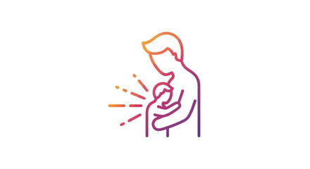 Fototapeta premium A loving parent embraces their child radiating warmth and care in a gradient outline style icon