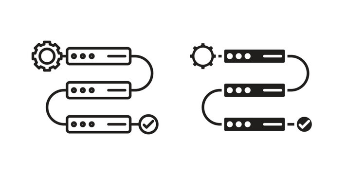 Workflow process icon design line and solid vector pack on white background