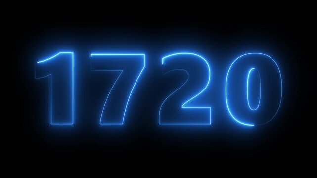 Glowing neon number 1720 sign with electric blue light effect on black background