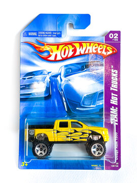 Bangkok Thailand - 25 March 2023: Pack of Hot Wheels die-cast car model for Hot Wheels series. Hot Wheels is a scale die-cast toy cars by American toy maker Mattel in 1968
