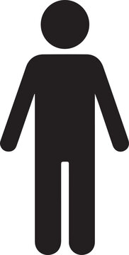 Black vector icon of a single male stick figure standing upright, representing a person, individual, human identity, or a generic user in a clear, minimalist graphic style.