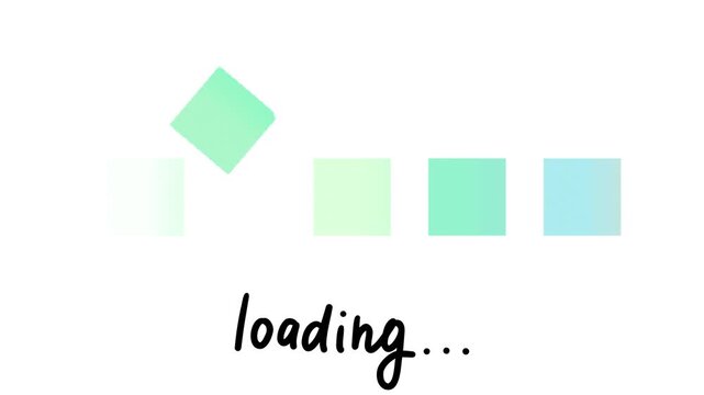 Abstract animation of geometric squares fading and rotating in a cool color gradient, representing a digital loading or processing status on a clean white background