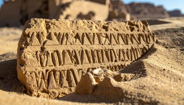 Heavily weathered clay cuneiform tablet featuring ancient wedge-shaped script, revealing historical records