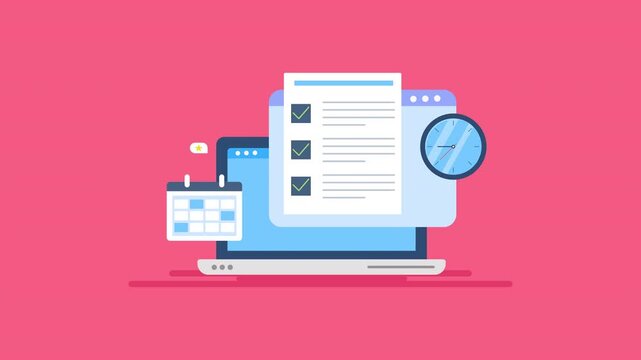 Checklist on the website. Worklist application. Managing time and work. Checklist and calendar on laptop screen, suitable for website design, planning, time management, organization and productivity.