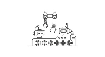 Naklejka premium Robotic factory production line illustration in minimalist line art