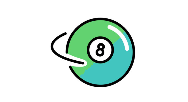 Minimalist eight ball icon with refresh arrow symbolizing choice, luck, or game dynamics