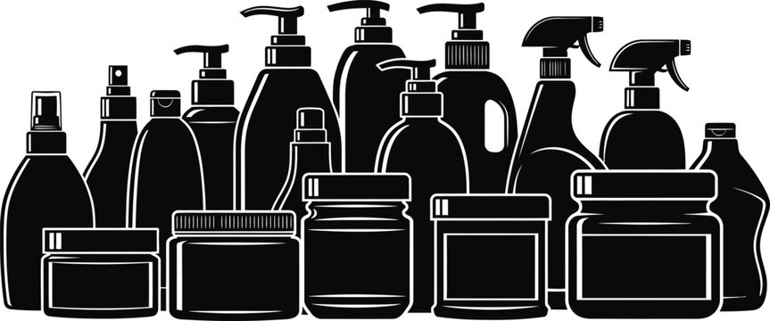 set of various empty cosmetic bottles and containers flat design vector illustration