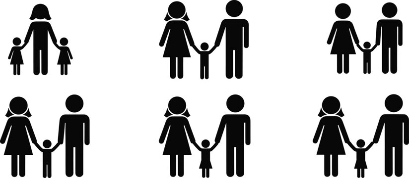 Family group silhouette vector illustration, parent child icons artwork, household unity design element, guardianship motif concept, relationship connection graphic