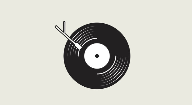 Black vinyl record with stylus.