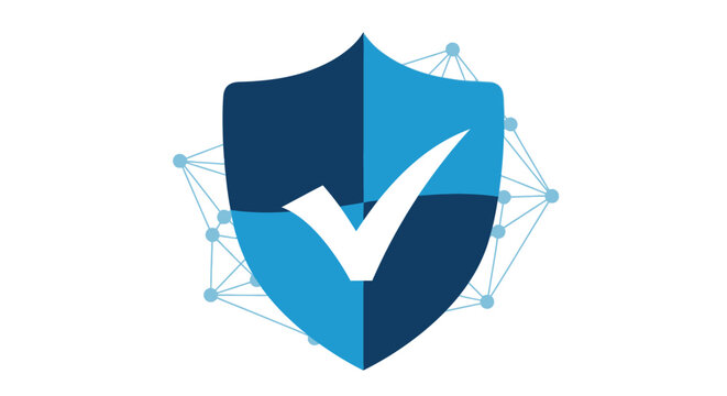 Blue shield with white check mark.