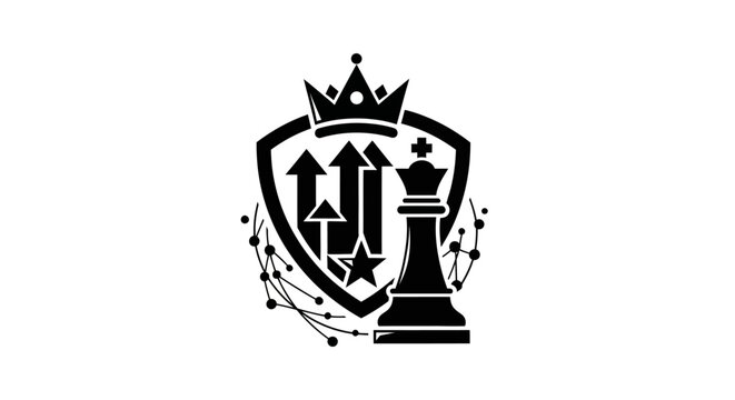 Black chess piece with crown logo.