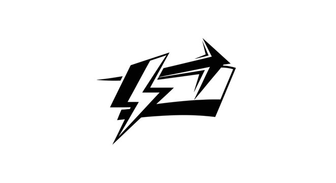 Black lightning bolt arrow graphic symbol.