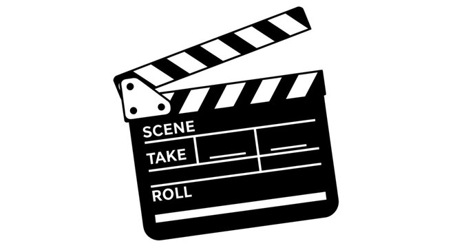 Black movie clapper board icon.