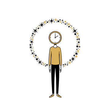 Person surrounded by circular decorative elements concept