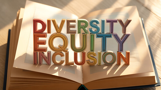 Book with colorful text diversity equity inclusion emphasizing health, wellness, and vitality