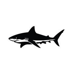 Fototapeta premium Black silhouette of a shark swimming.