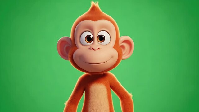 Animated orange monkey waving hand against green background
