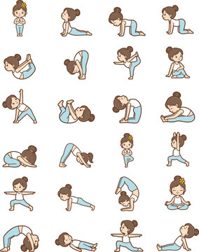 Cute Cartoon Girl Yoga Poses, yoga Sequences and Mindfulness Exercises