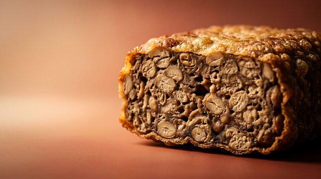 Macro Fried Tempeh Cross Section Terracotta Copy Space