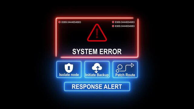 Digital System Error Warning Alert Interface with Neon UI