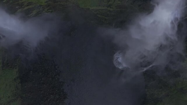 Thrilling zipline experience over Tad Fane twin waterfalls in Bolaven Plateau, Laos - Aerial drone shot ( HLG log )