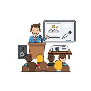 Businessman giving presentation to audience.