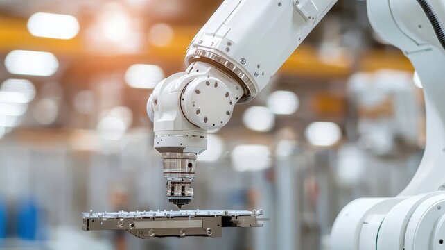 Robotic arm in factory production automated industrial robot arm performing tasks on a manufacturing assembly showcasing efficiency