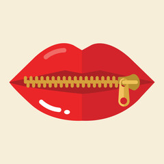 Red Lips Zipper Mouth Silence Secret Quiet Symbol Icon Vector Illustration © Rahed Ul Islam