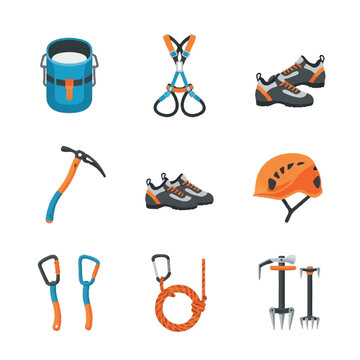 Climbing gear equipment for rock climbing.
