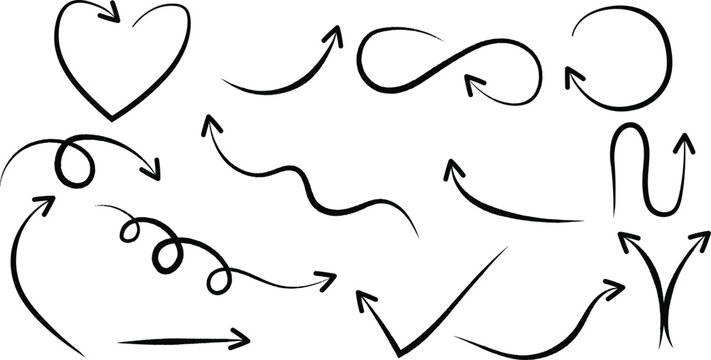 Hand drawn arrows and hearts free vector graphics for design illustration