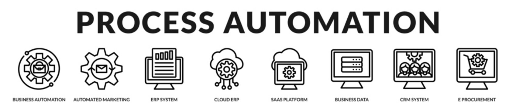 A clean banner showcasing automated workflows, integrated systems, and digital business processes in Lineal Icon Style