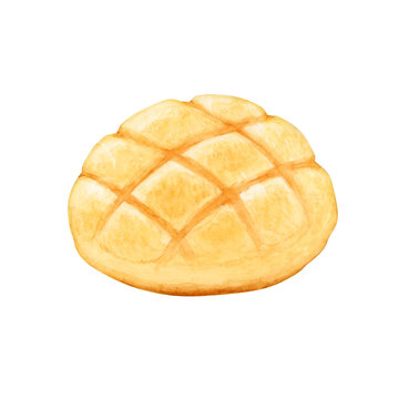 メロンパン　菓子パン ベーカリー　水彩 イラスト