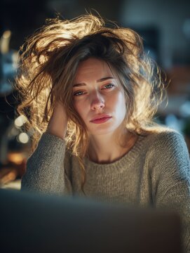 White woman in her thirties managing chronic illness while working from home in a hybrid setup