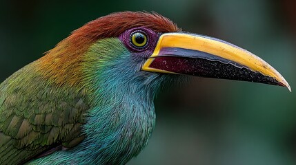 Fototapeta premium Stunning Detailed Close-up Portrait of a Vibrant Colorful Tropical Toucan Bird in Nature