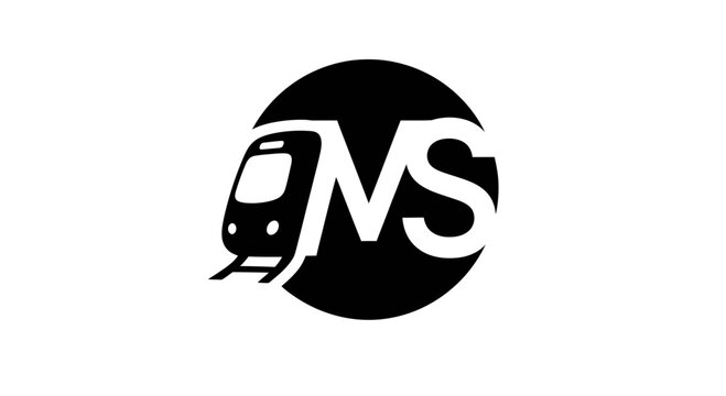 A minimalist vector graphic logo featuring a train and the letters NS in a circular design