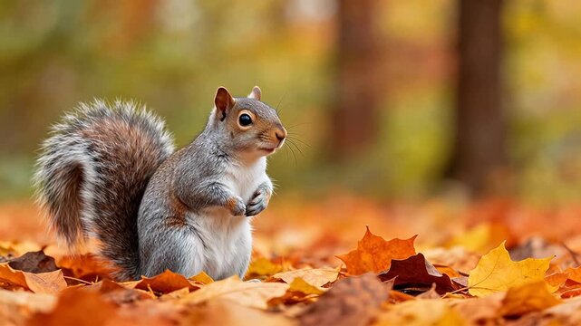 Squirrel on autumn leaves