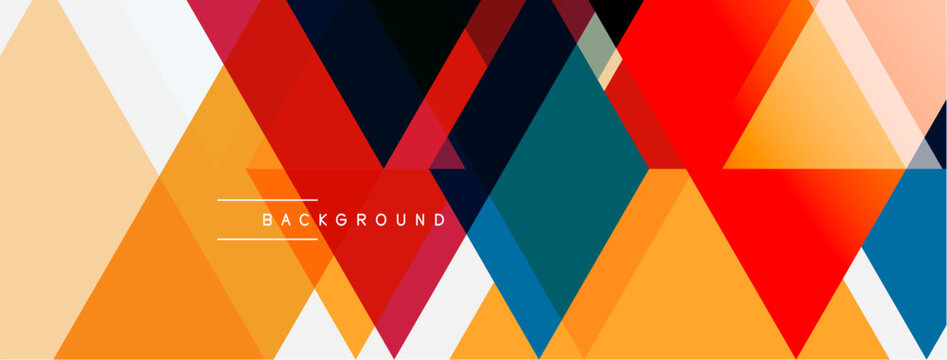 Abstract geometric design. Overlapping triangles create vibrant, colorful pattern. Modern aesthetic, suitable for backgrounds.
